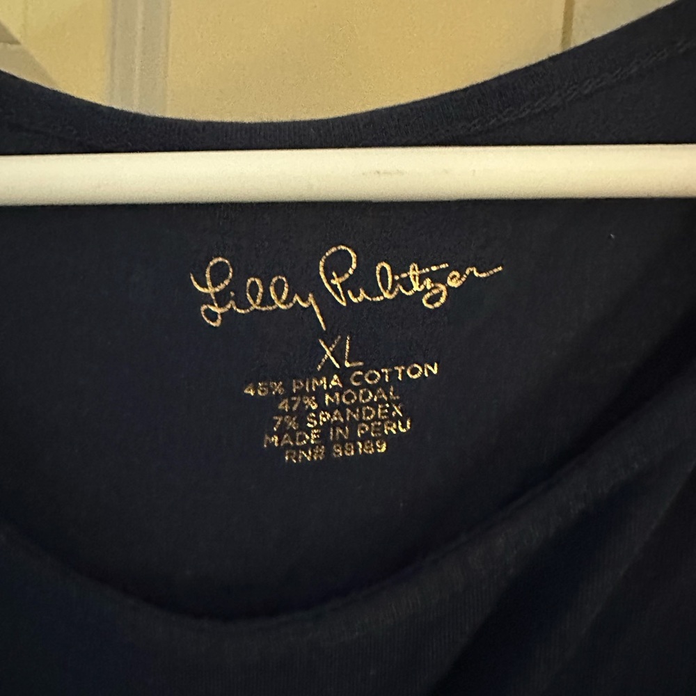 Lilly Pulitzer Navy Ruffle Sleeve Short-Sleeve Top - Picture 2 of 3